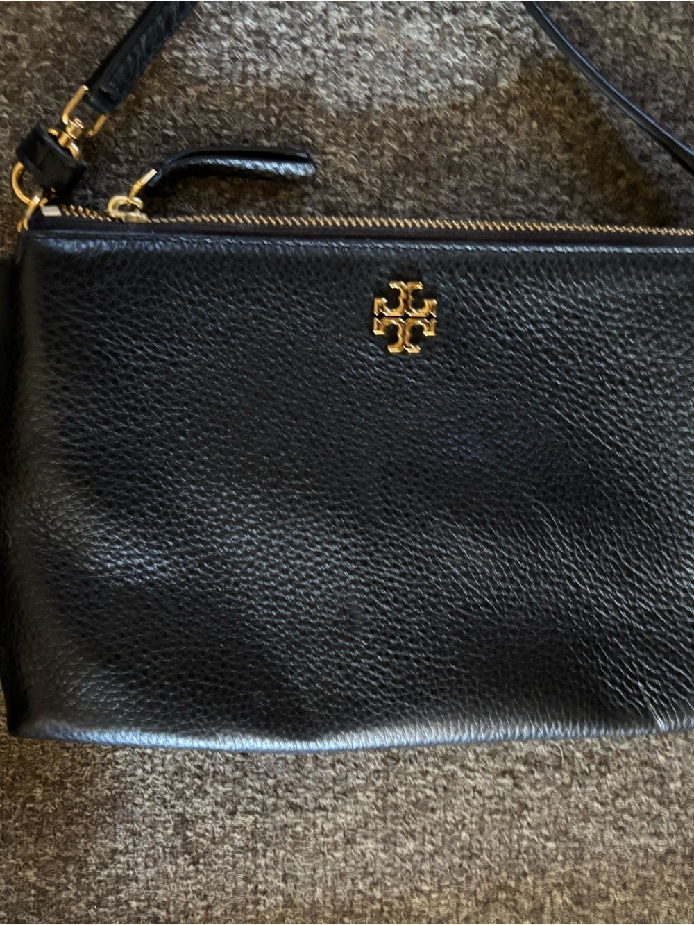 Tory Burch Black Pebbled Leather Crossbody with Gold Logo